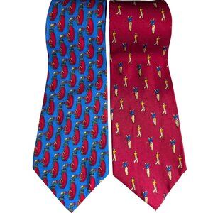 Ralph Lauren Polo Mens Lot Of 2 Red Blue Golf Themed 100% Silk USA Made Ties